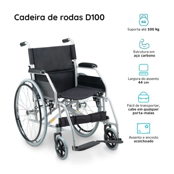Cadeira de Rodas Dobrável em Aço até 120 Kg D100 Dellamed - Image 2